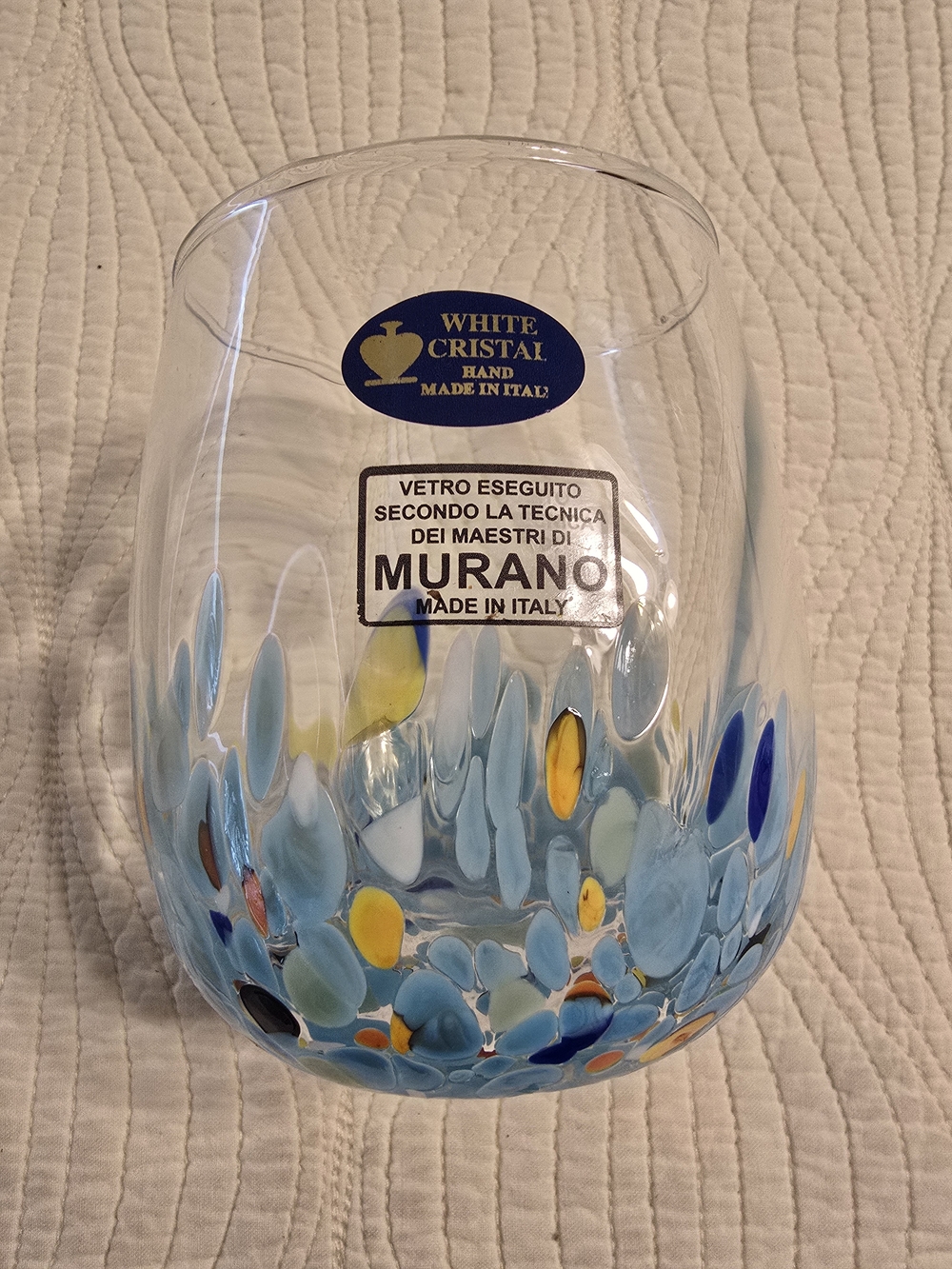 NWT Murano Light Blue Multicolor Speckled Glass Cup, 16 Oz